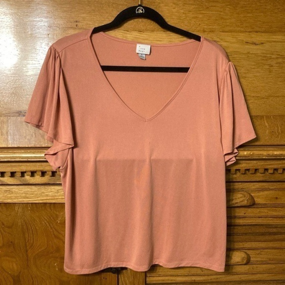 Casual Chic Boho Relaxed A New Day V-Neck Flutter Sleeve Knit Top Dusty Rose Lg
